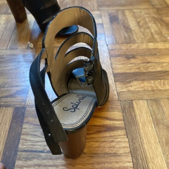 Splendid Black Leather and Wood Strappy High Heels Size 6 - Picture 4 of 7